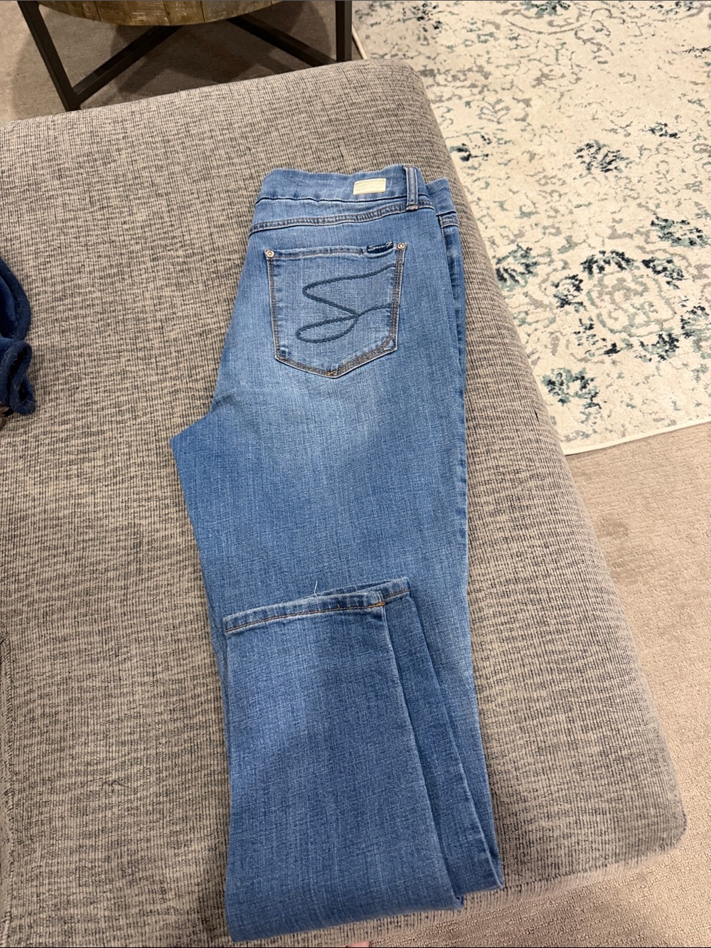 Seven7 Medium Blue Skinny Jeans with Signature Pocket Stitch